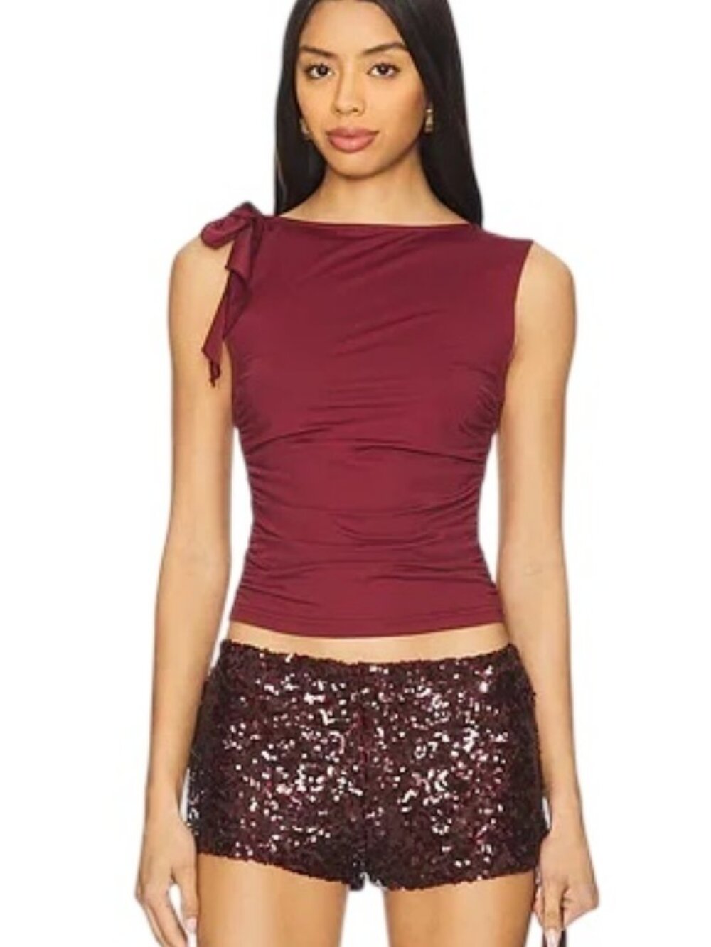 Lioness Rendezvous Burgundy Ruched Sleeveless Top